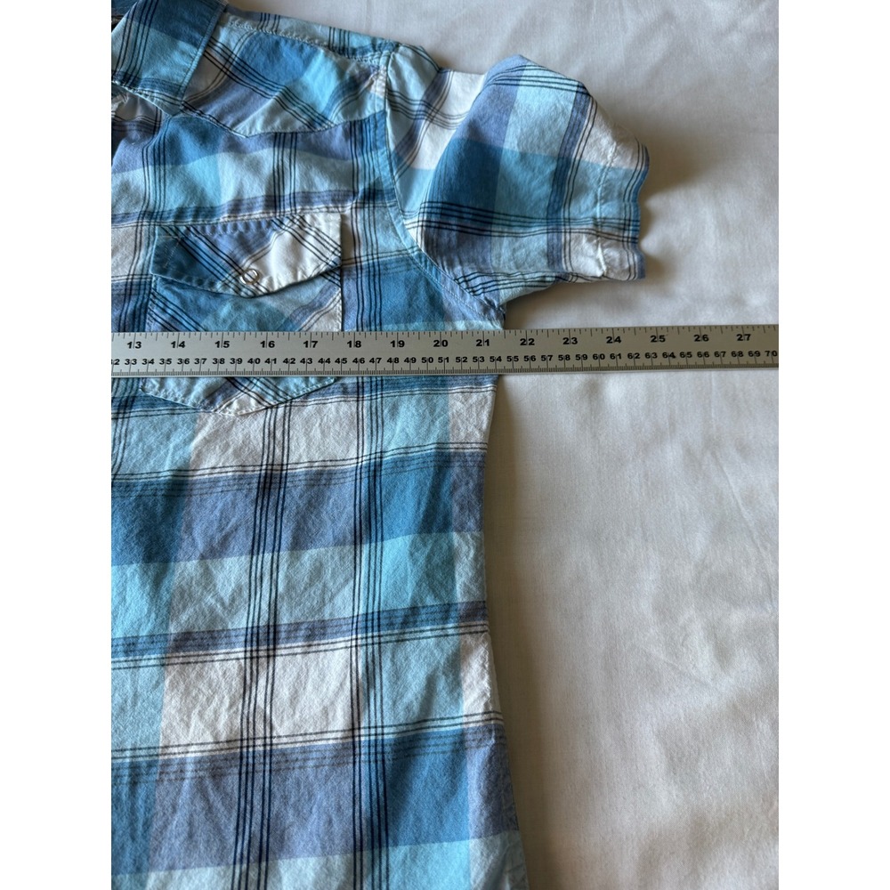 Hang Ten Mens Blue Plaid Western Pearl Snap Shirt Medium Surf Coastal Retro - Picture 8 of 11